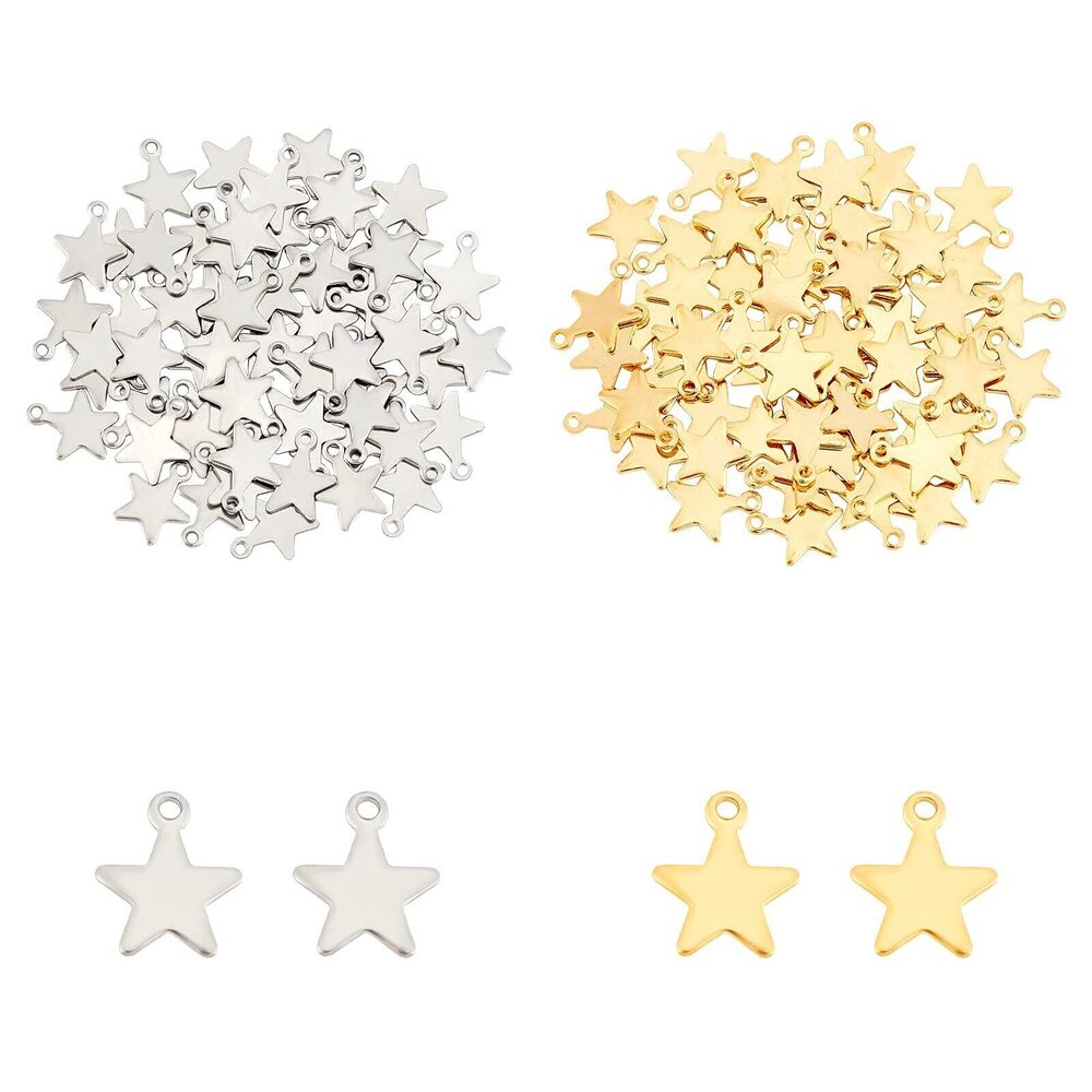 4965 about 160pcs 2 Colors Star Pattern Charms Stainless Steel Pendants